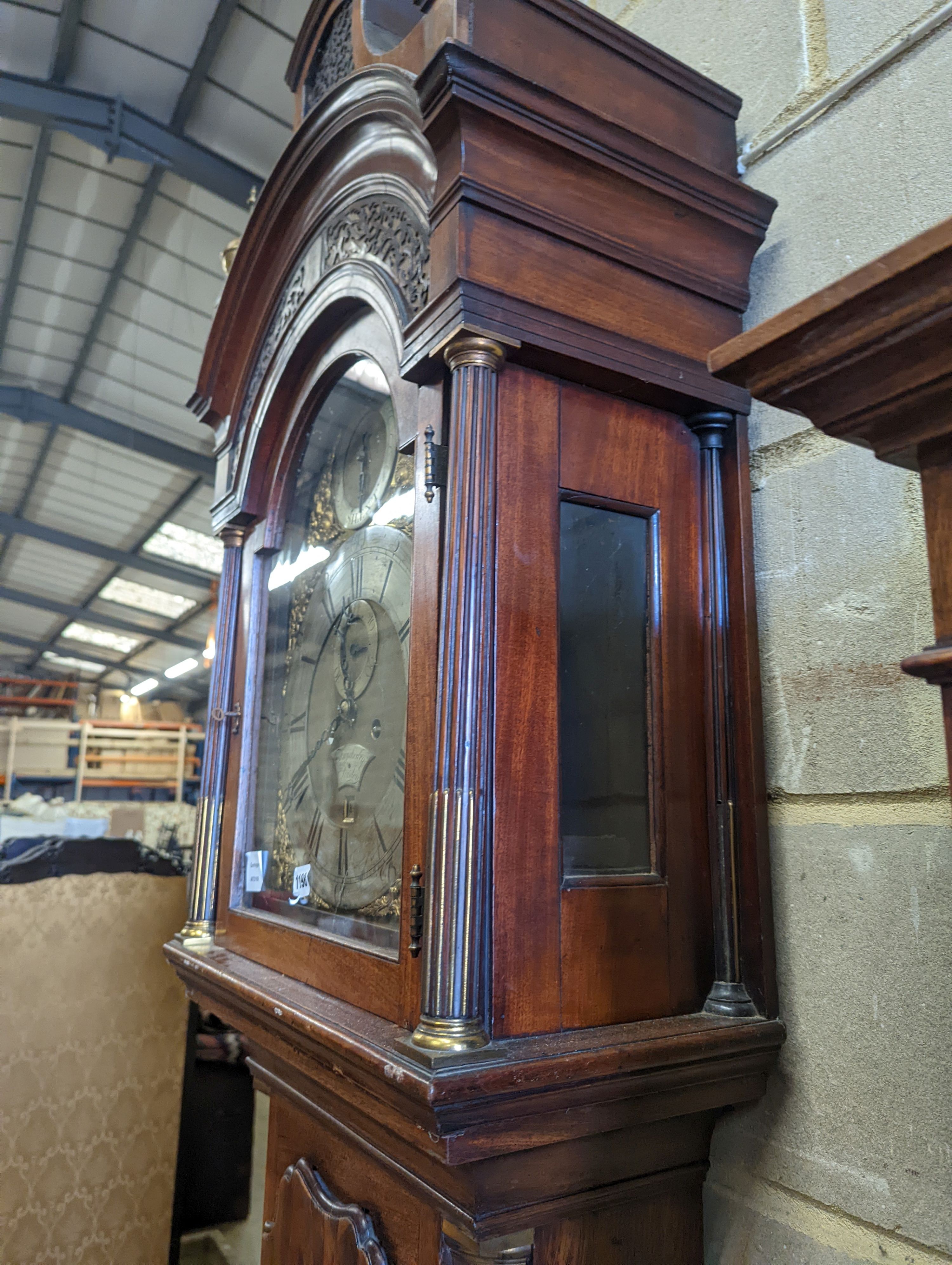 Fazakerley of London. A George III mahogany eight day longcase clock, with strike / silent, subsidiary seconds and date aperture, height 264cm